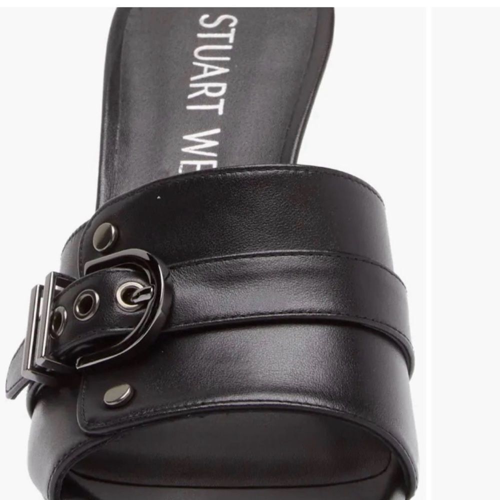 New Stuart Weitzman Black Leather Y2K 90s Mules with kitten heel Buckle Detail - Picture 5 of 7